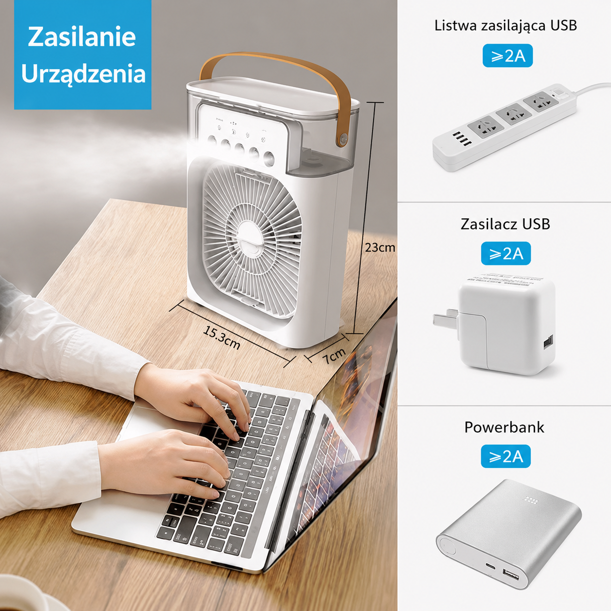 COLDIX™ – Przenośny Klimator Powietrza z Nawilżaczem i Lampką LED USB